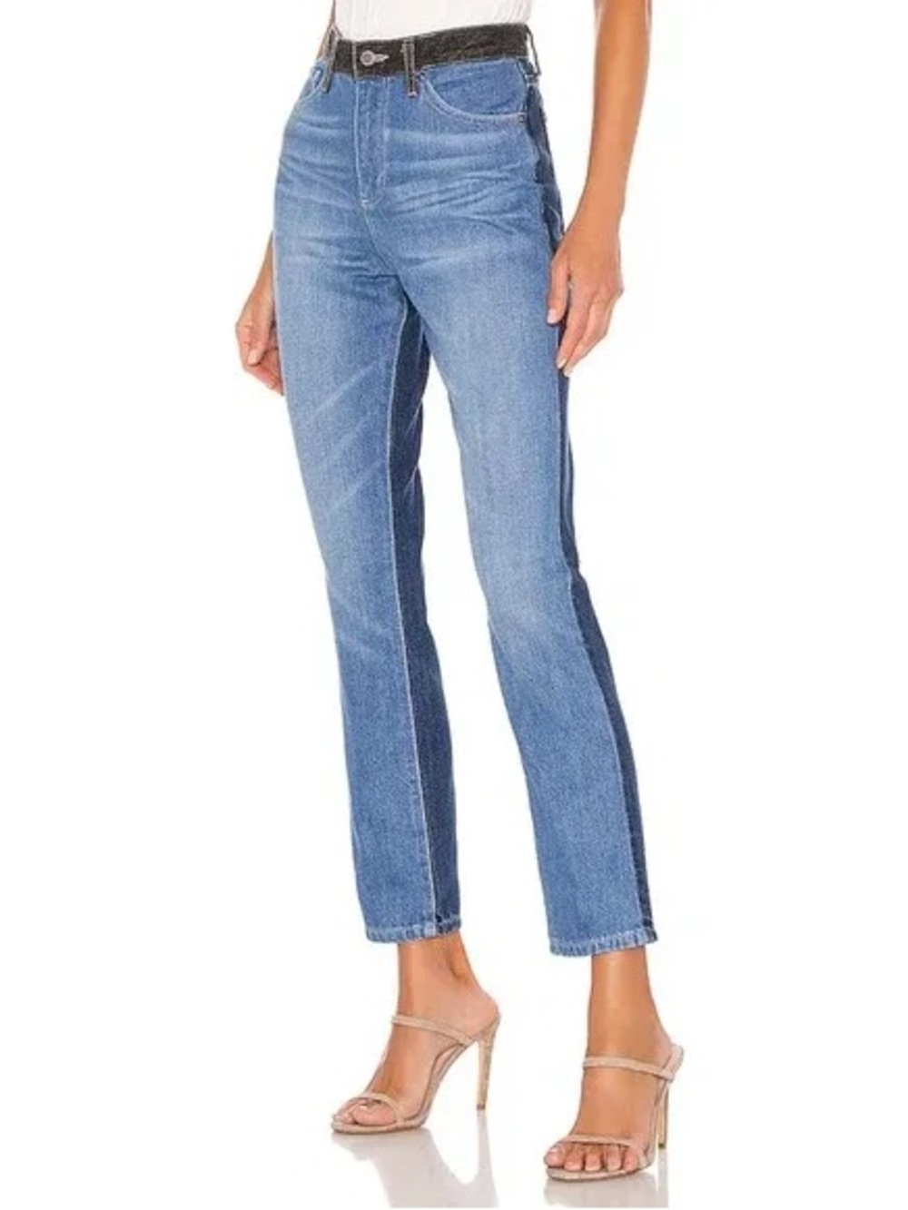 AG ADRIANO GOLDSCHMIED THE SOPHIA TWO TONE SKINNY ANKLE JEANS